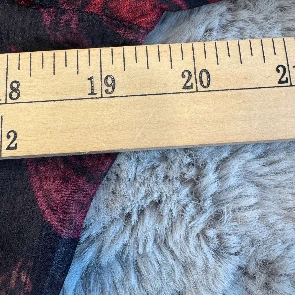 Tahari Women's Sz M Silk Sheer Ruffle Blouse Burgundy Black Victorian Gothic - Picture 10 of 16